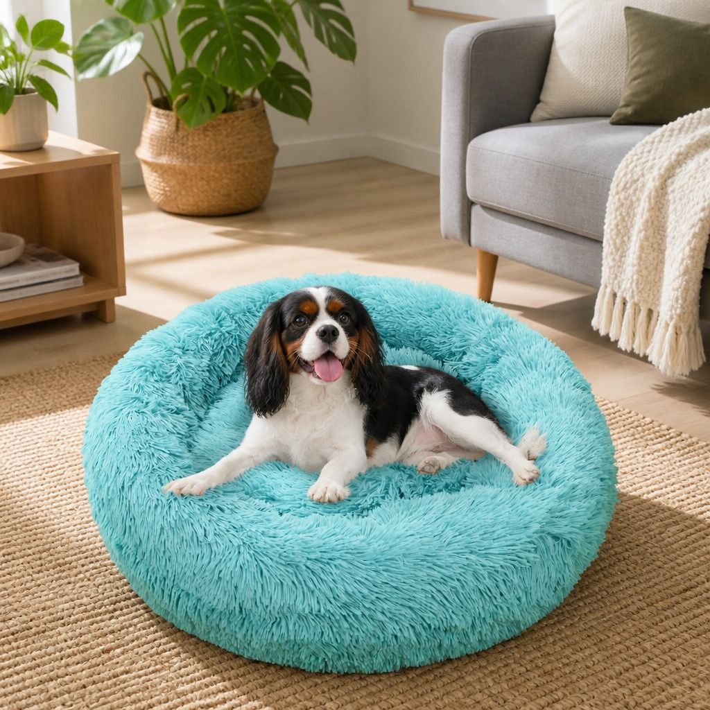 Pet Dog Bedding Warm Plush Round Comfortable Nest Comfy Sleep kennel Green 120cm view 12