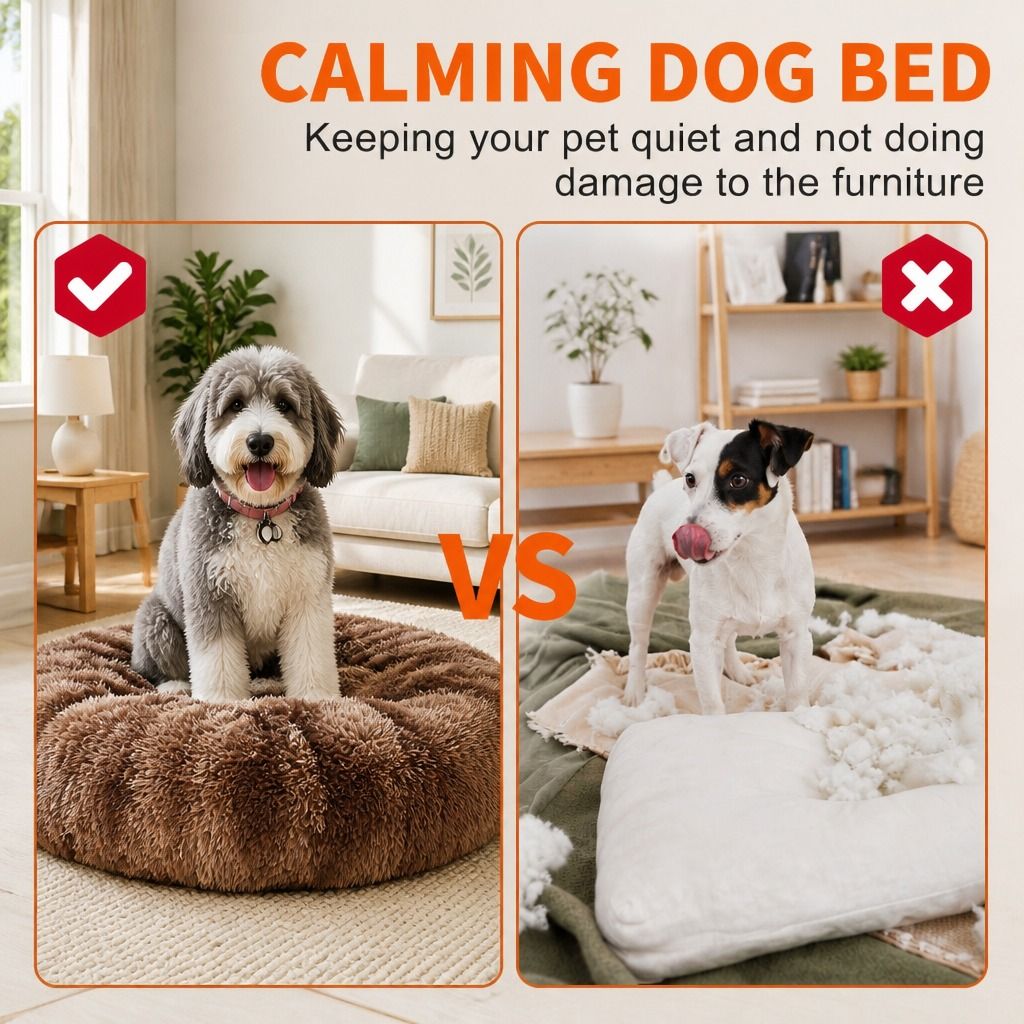 Dog Cat Pet Calming Bed Washable ZIPPER Cover Warm Soft Plush Round Sleeping 100 view 4