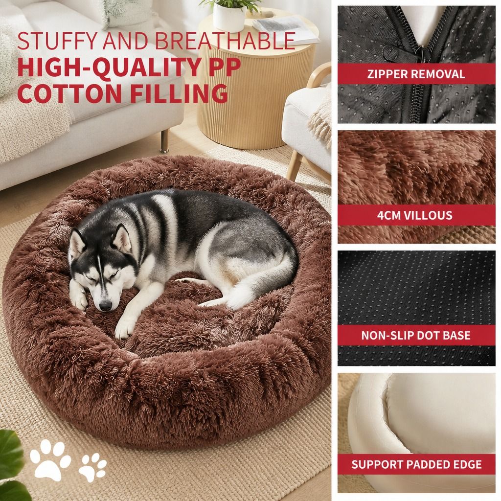 Dog Cat Pet Calming Bed Washable ZIPPER Cover Warm Soft Plush Round Sleeping 100 view 7
