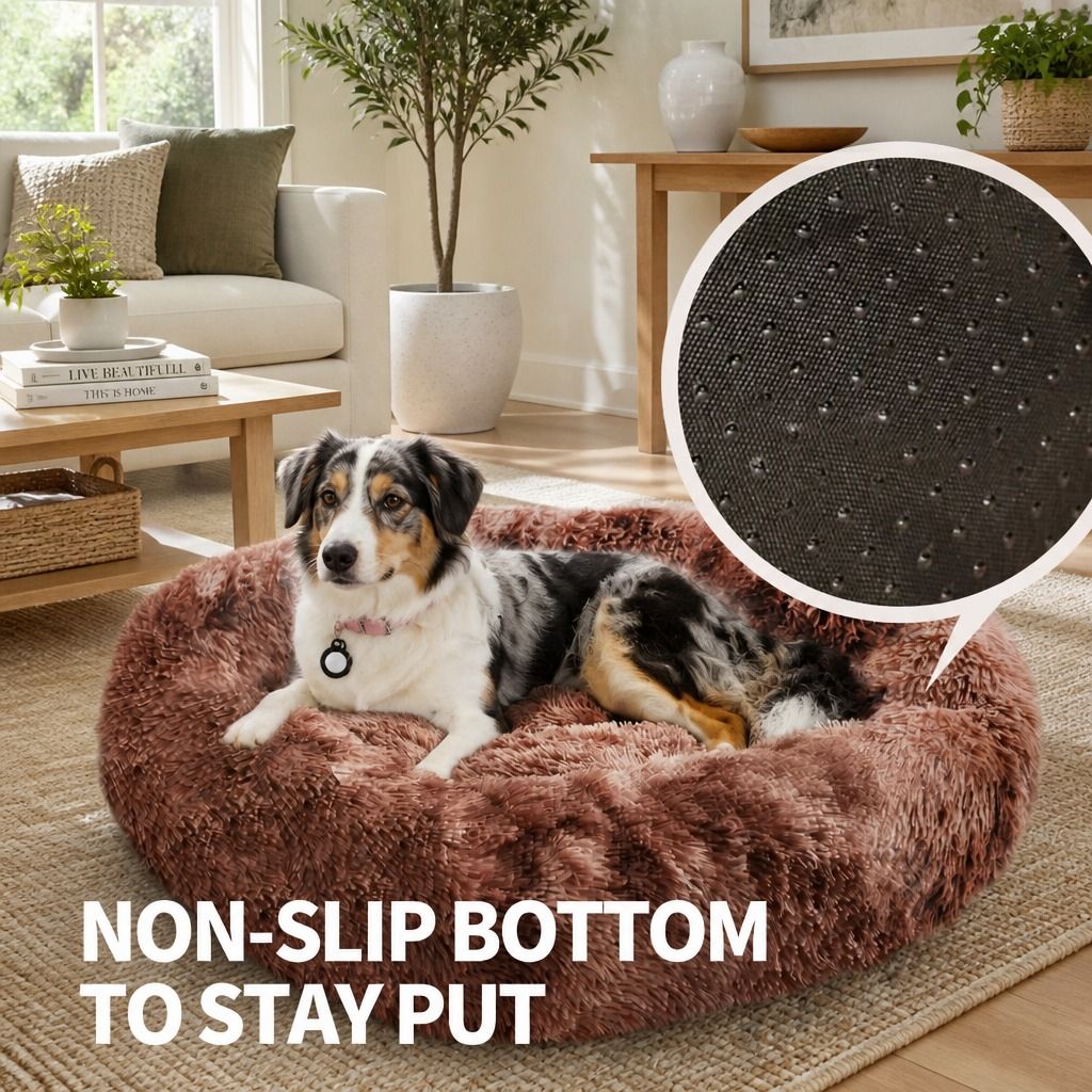 Dog Cat Pet Calming Bed Washable ZIPPER Cover Warm Soft Plush Round Sleeping 100 view 8