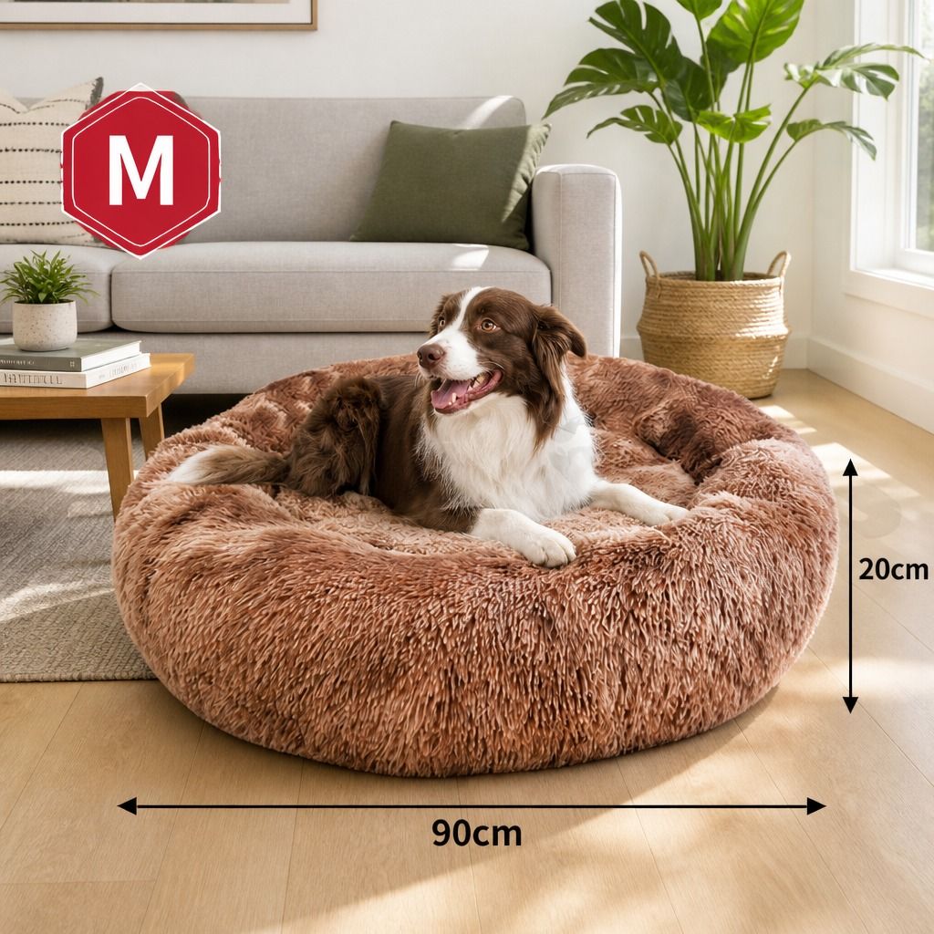 Dog Cat Pet Calming Bed Warm Soft Plush Round Nest Comfy Sleeping Kennel Cave AU view 3