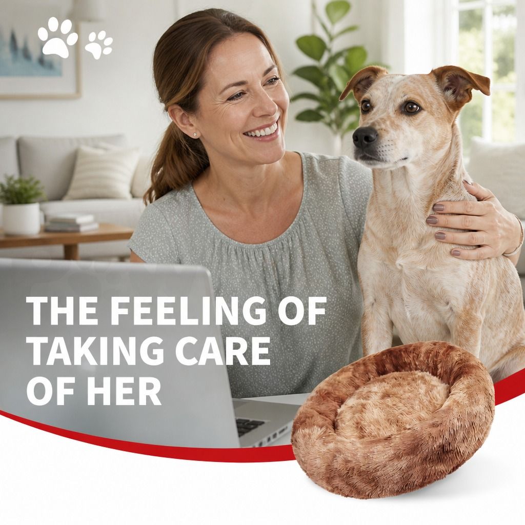 Dog Cat Pet Calming Bed Warm Soft Plush Round Nest Comfy Sleeping Kennel Cave AU view 11