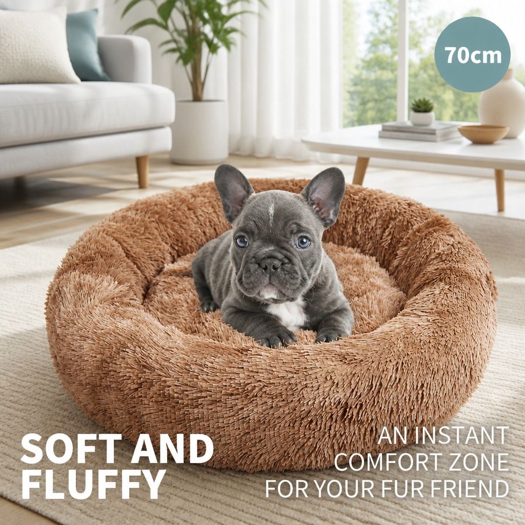 Dog Cat Pet Calming Bed Warm Soft Plush Round Nest Comfy Sleeping Kennel Cave 70 view 2