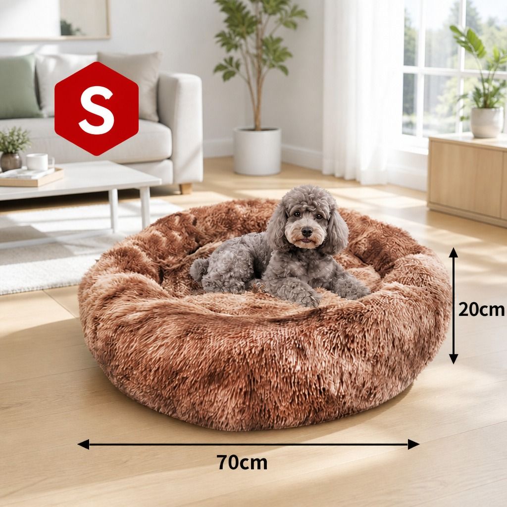 Dog Cat Pet Calming Bed Warm Soft Plush Round Nest Comfy Sleeping Kennel Cave 70 view 3