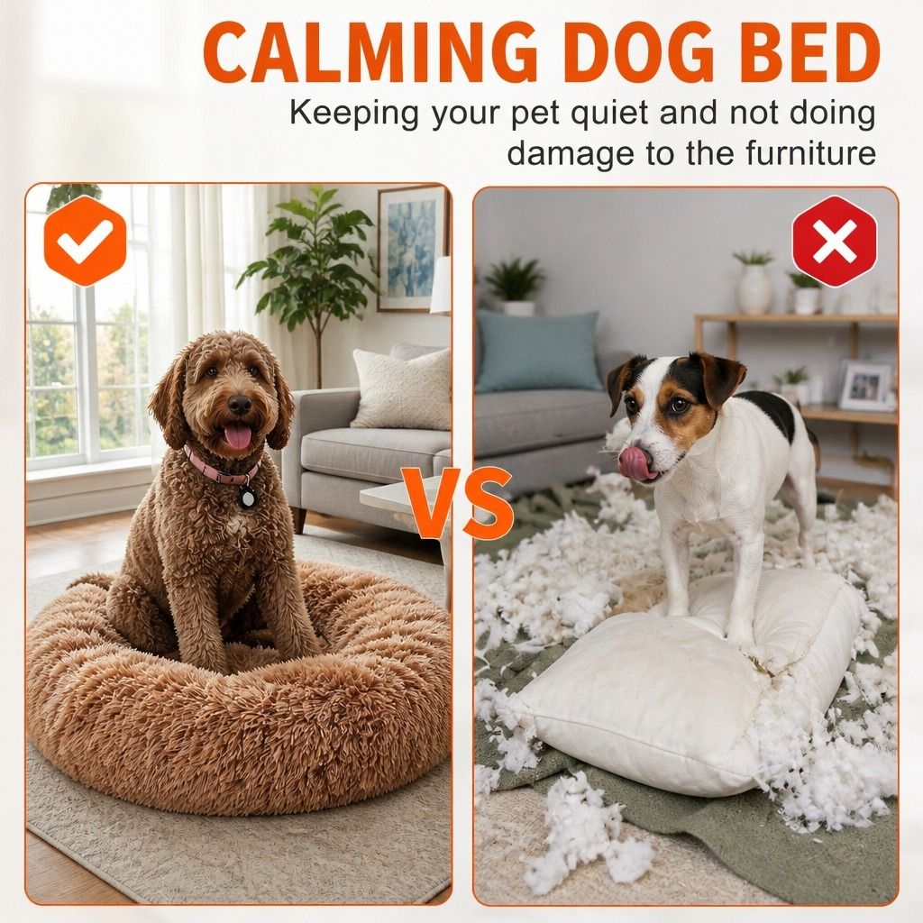 Dog Cat Pet Calming Bed Warm Soft Plush Round Nest Comfy Sleeping Kennel Cave 70 view 4