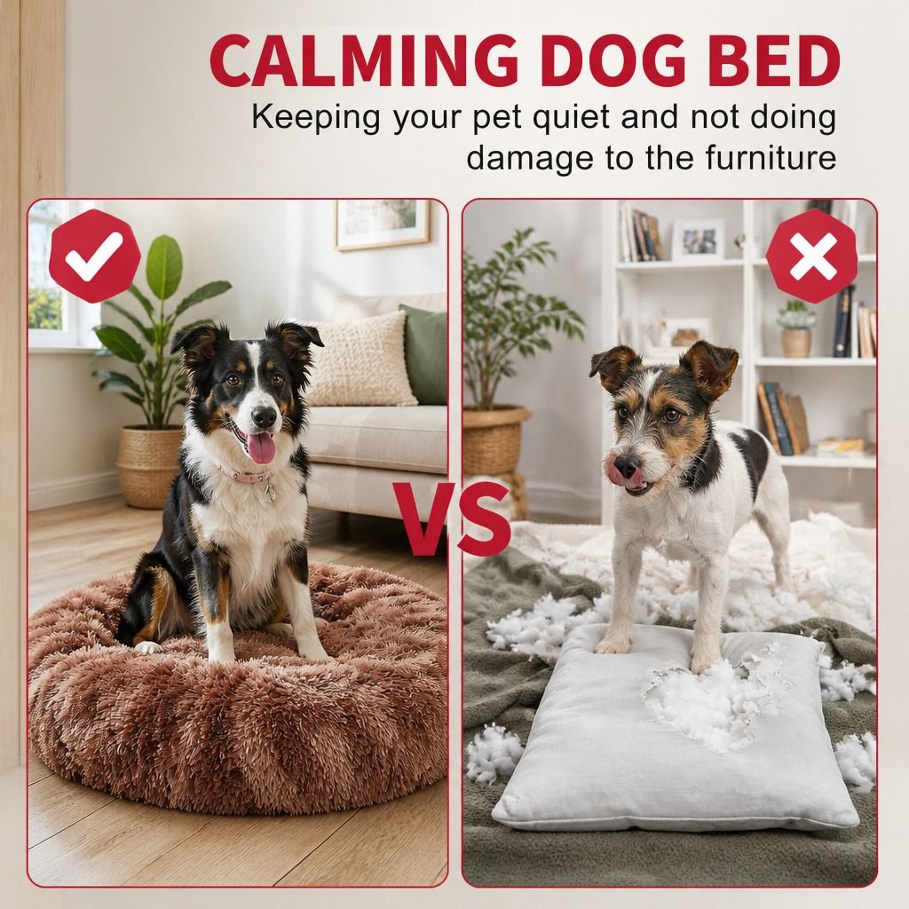 Dog Cat Pet Calming Bed Warm Soft Plush Round Nest Comfy Sleeping Cave 120cm view 3