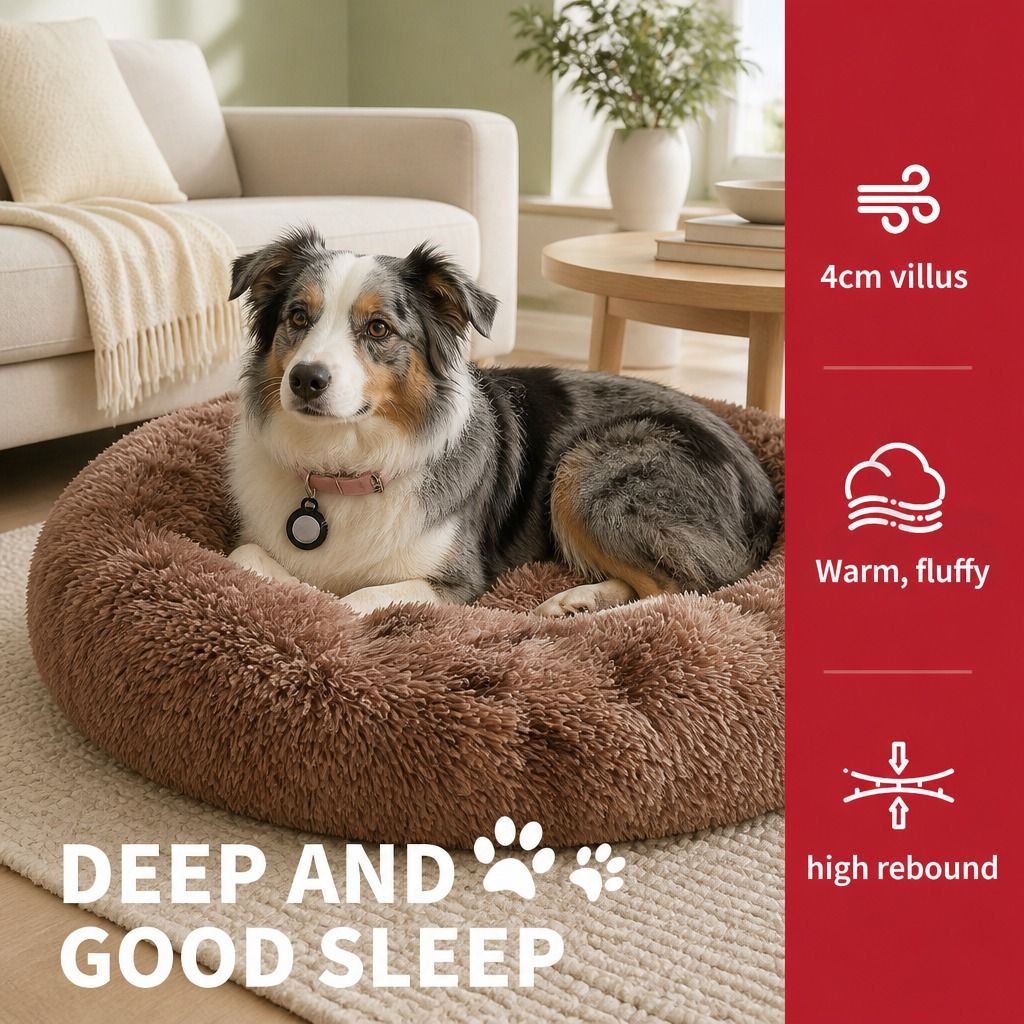 Dog Cat Pet Calming Bed Warm Soft Plush Round Nest Comfy Sleeping Cave 120cm view 4