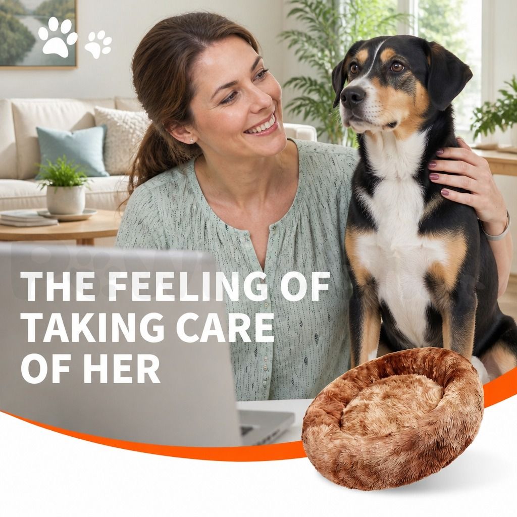 Dog Cat Pet Calming Bed Warm Soft Plush Round Nest Comfy Sleeping Cave 120cm view 10