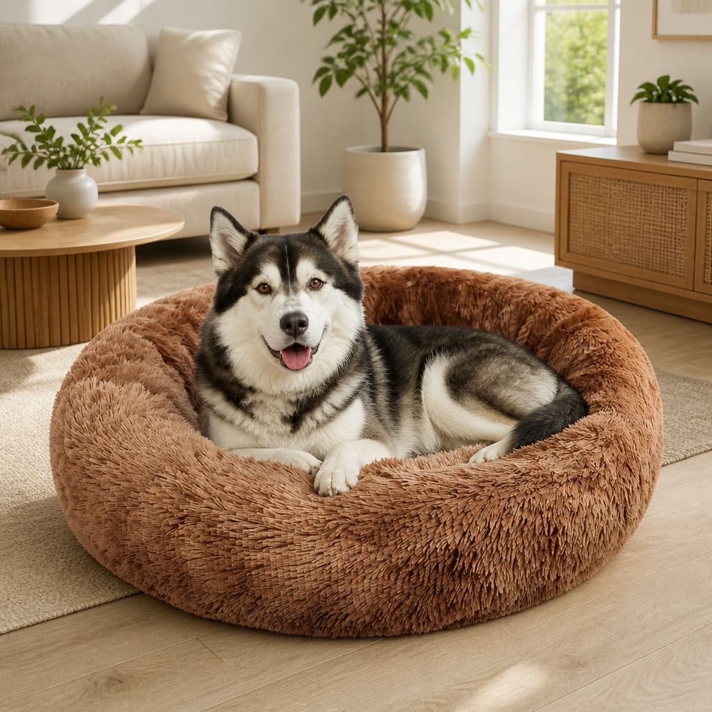 Dog Cat Pet Calming Bed Warm Soft Plush Round Nest Comfy Sleeping Cave 120cm view 11