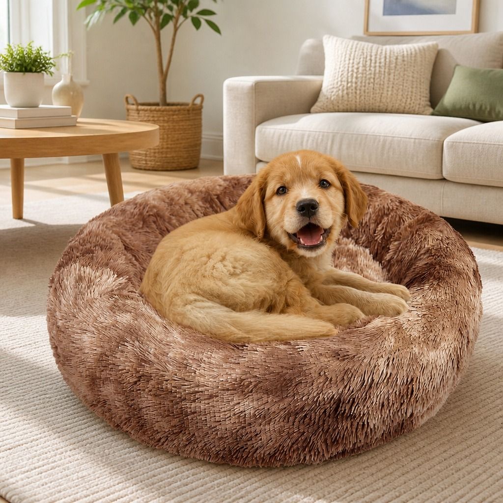 Dog Cat Pet Calming Bed Warm Soft Plush Round Nest Comfy Sleeping Cave 120cm view 12