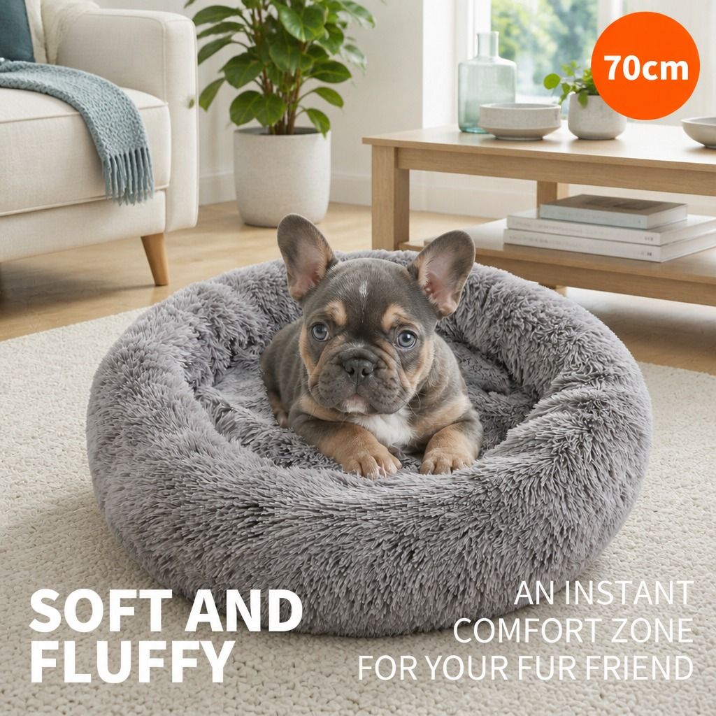Dog Cat Pet Calming Bed Washable ZIPPER Cover Warm Soft Plush Round Sleeping 70 view 2