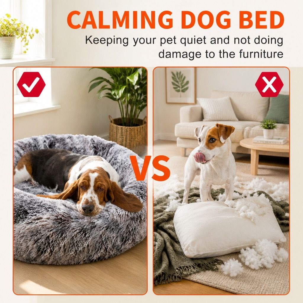 Dog Cat Pet Calming Bed Washable ZIPPER Cover Warm Soft Plush Round Sleeping 70 view 3