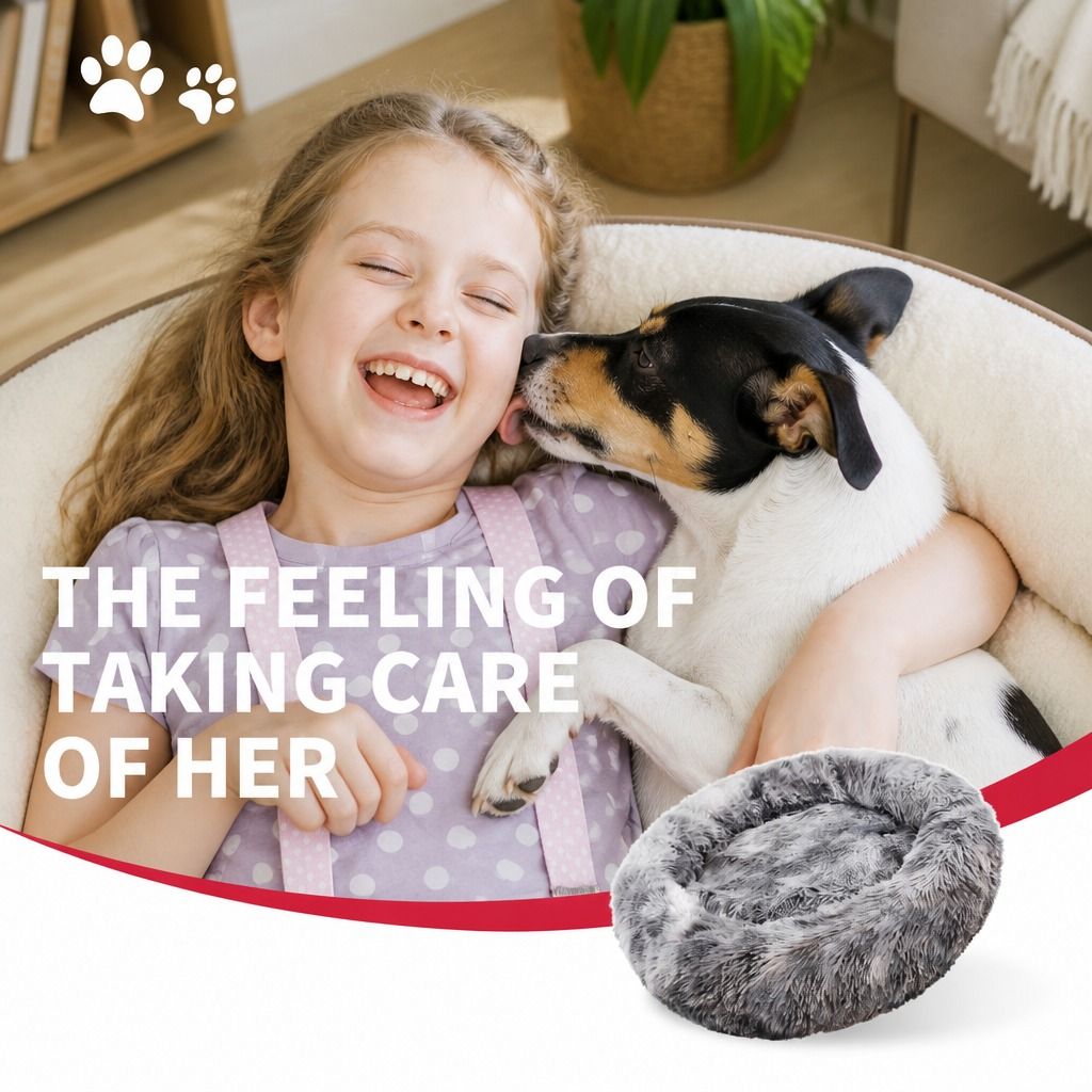 Dog Cat Pet Calming Bed Washable ZIPPER Cover Warm Soft Plush Round Sleeping 70 view 10