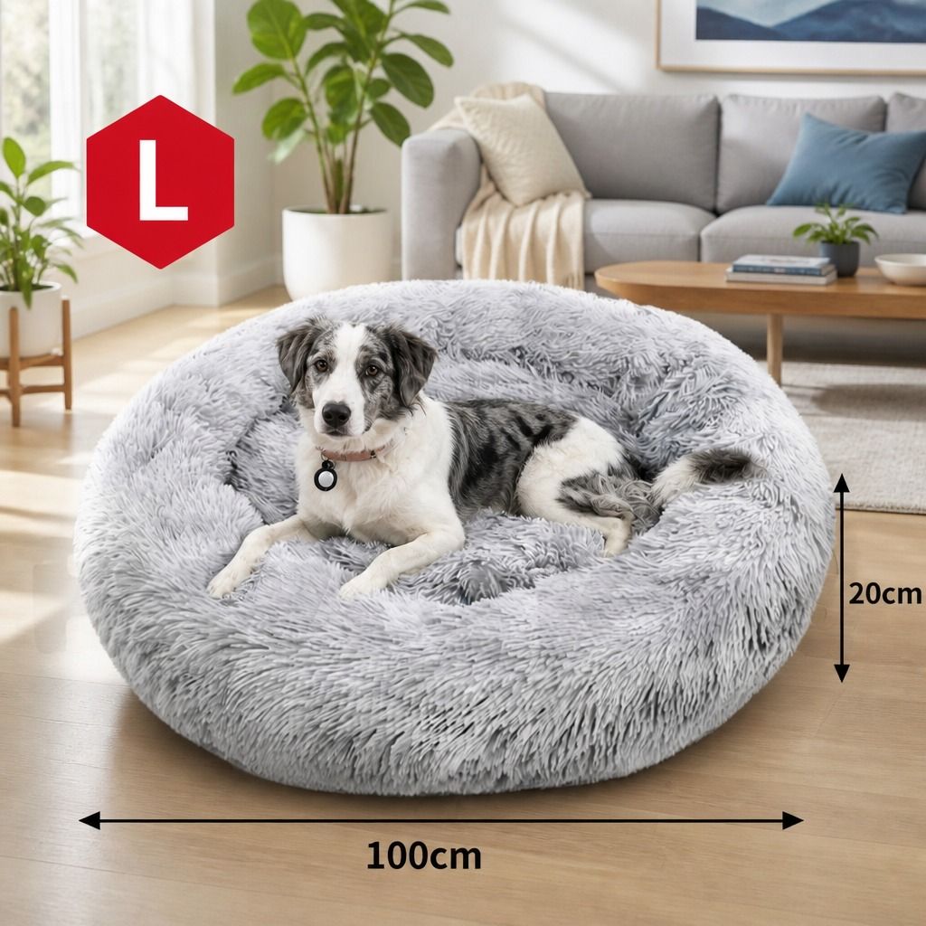 Dog Cat Pet Calming Bed Washable ZIPPER Cover Warm Soft Plush Round Sleeping 100 view 2