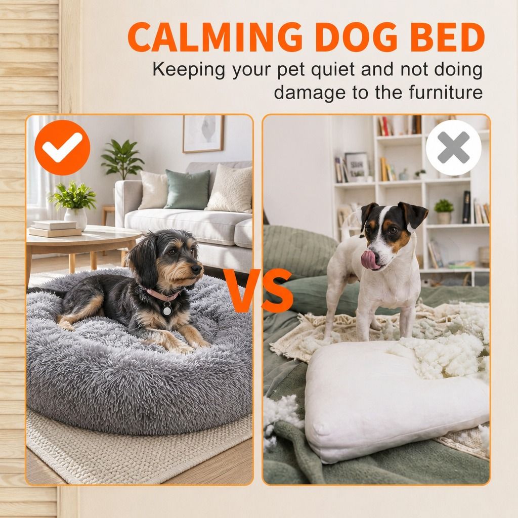 Dog Cat Pet Calming Bed Washable ZIPPER Cover Warm Soft Plush Round Sleeping 100 view 3