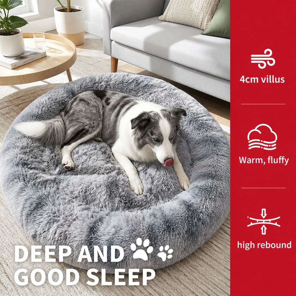 Dog Cat Pet Calming Bed Washable ZIPPER Cover Warm Soft Plush Round Sleeping 100 view 4