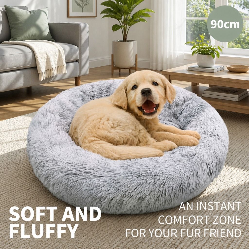 Pet Bed Dog Cat Large Beds Calming Warm Soft Cushion Mattress Plush Comfy 90cm view 2
