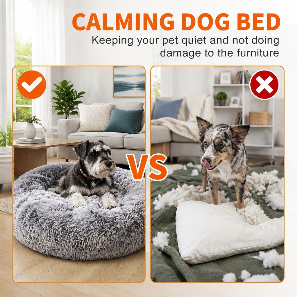 Pet Bed Dog Cat Large Beds Calming Warm Soft Cushion Mattress Plush Comfy 90cm view 4