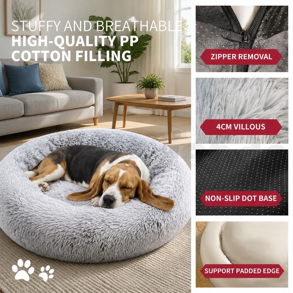 Pet Bed Dog Cat Large Beds Calming Warm Soft Cushion Mattress Plush Comfy 90cm view 8