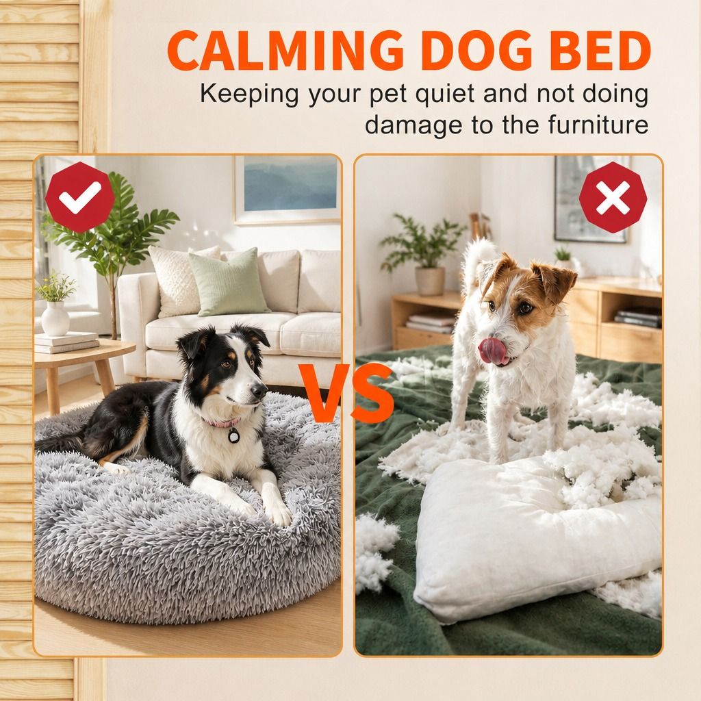 Dog Cat Pet Calming Bed Warm Soft Plush Round Nest Comfy Sleeping Washable Zip view 3