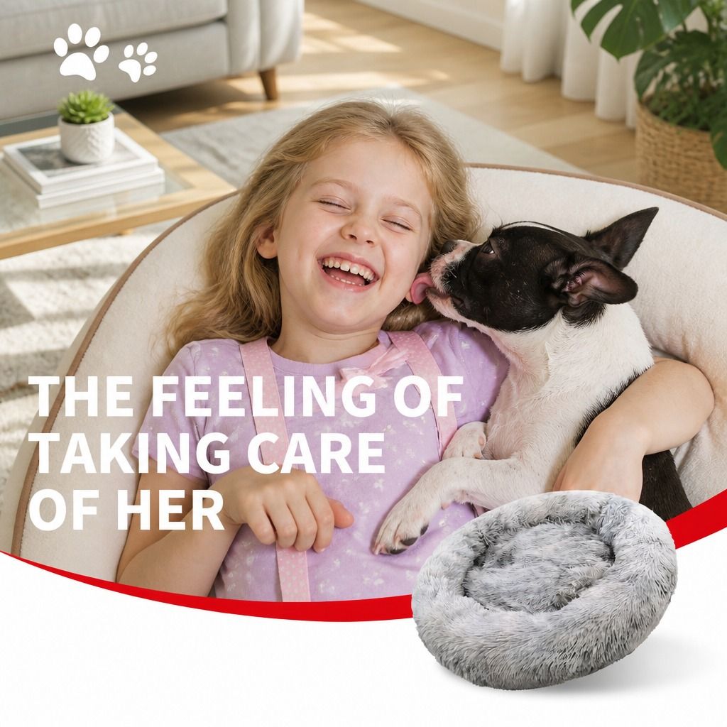 Dog Cat Pet Calming Bed Warm Soft Plush Round Nest Comfy Sleeping Washable Zip view 10