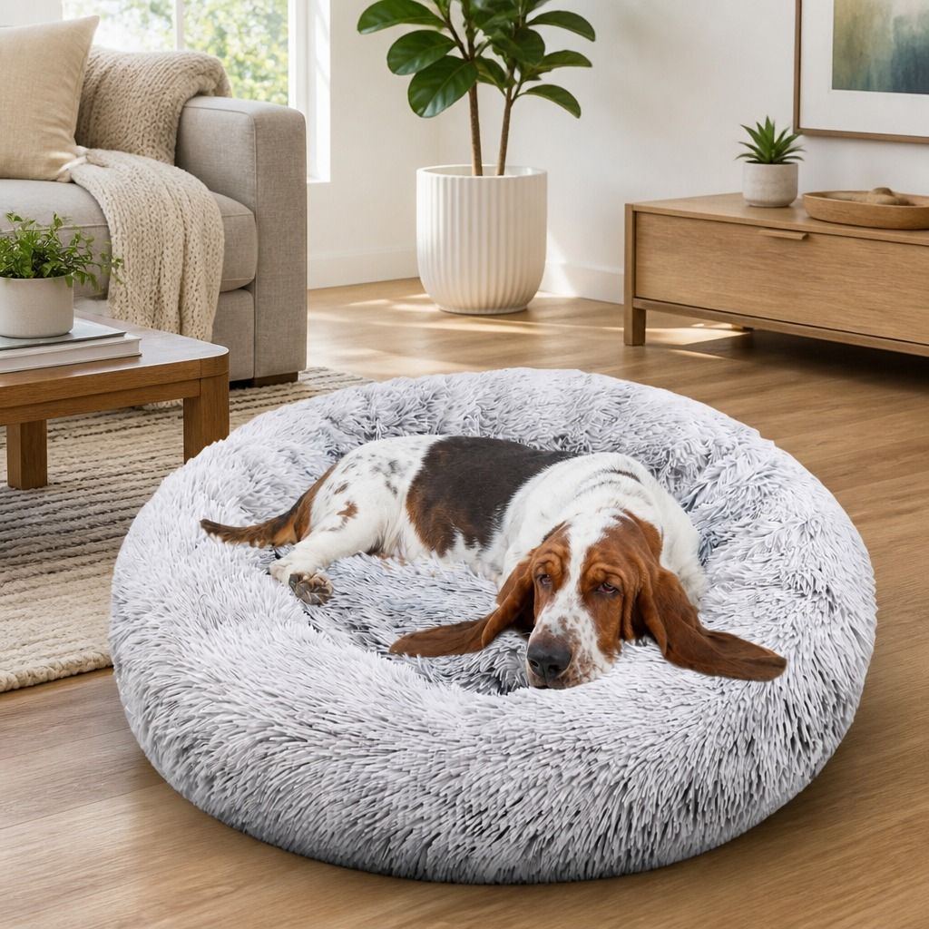 Dog Cat Pet Calming Bed Warm Soft Plush Round Nest Comfy Sleeping Washable Zip view 12