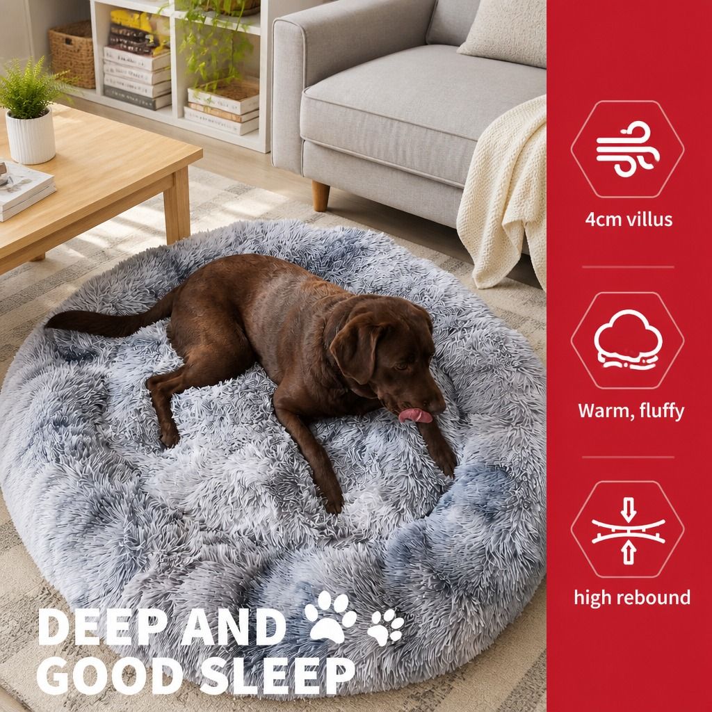 Dog Cat Pet Calming Bed Washable ZIPPER Cover Warm Soft Plush Round Sleeping 120cm view 4