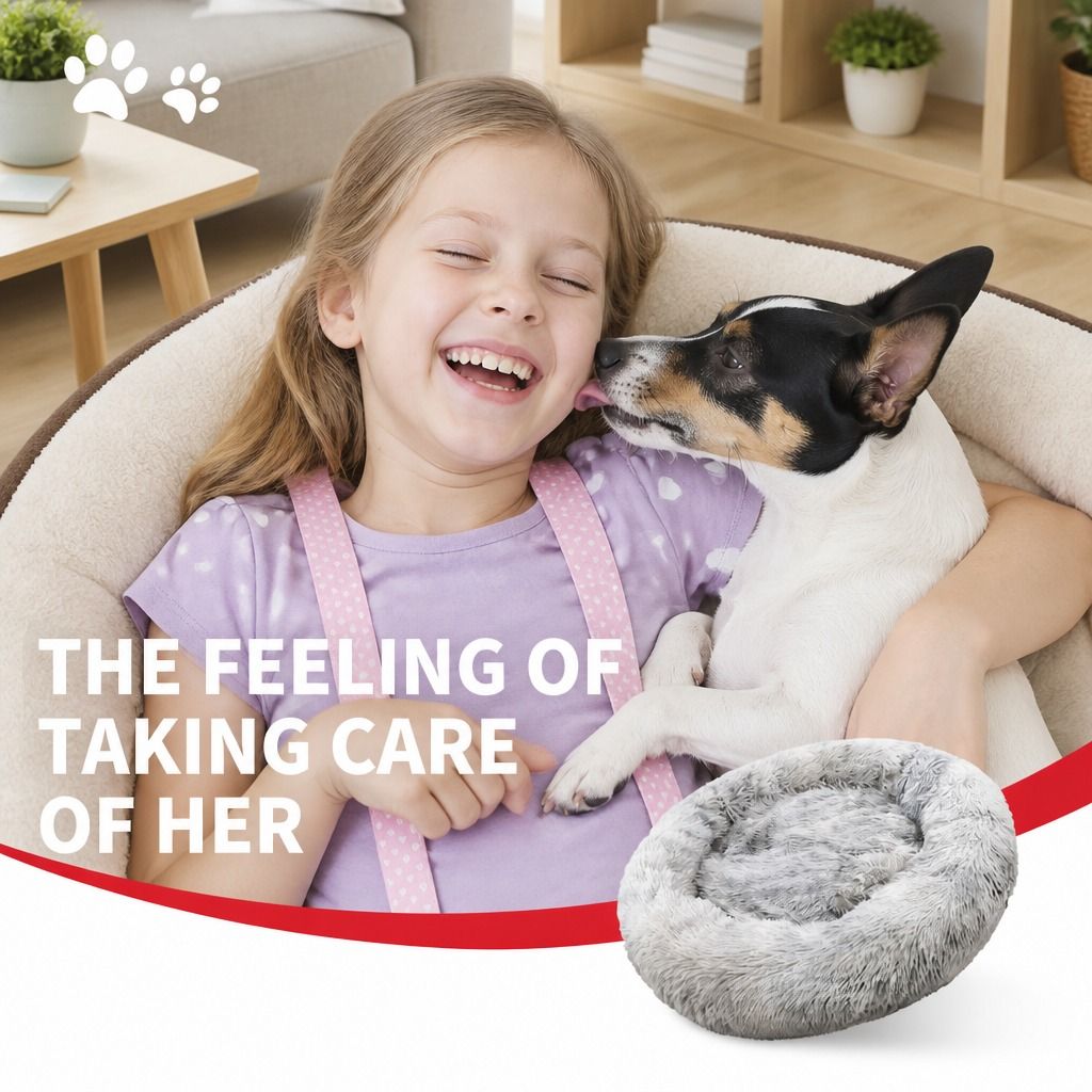 Dog Cat Pet Calming Bed Washable ZIPPER Cover Warm Soft Plush Round Sleeping 120cm view 10