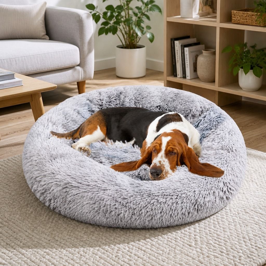 Dog Cat Pet Calming Bed Washable ZIPPER Cover Warm Soft Plush Round Sleeping 120cm view 12