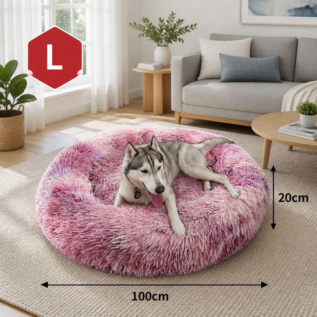 Cat Dog Pet Calming Bed Warm Soft Plush Round Nest Comfy Sleeping Kennel Cave AU view 2