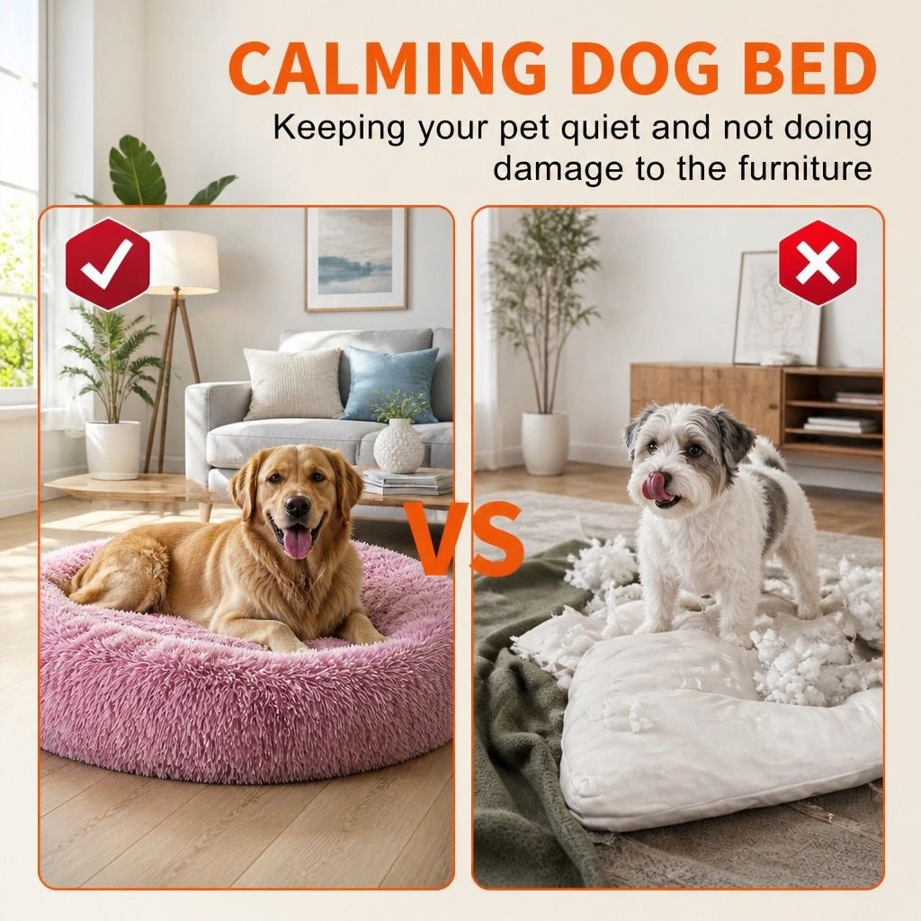 Cat Dog Pet Calming Bed Warm Soft Plush Round Nest Comfy Sleeping Kennel Cave AU view 3