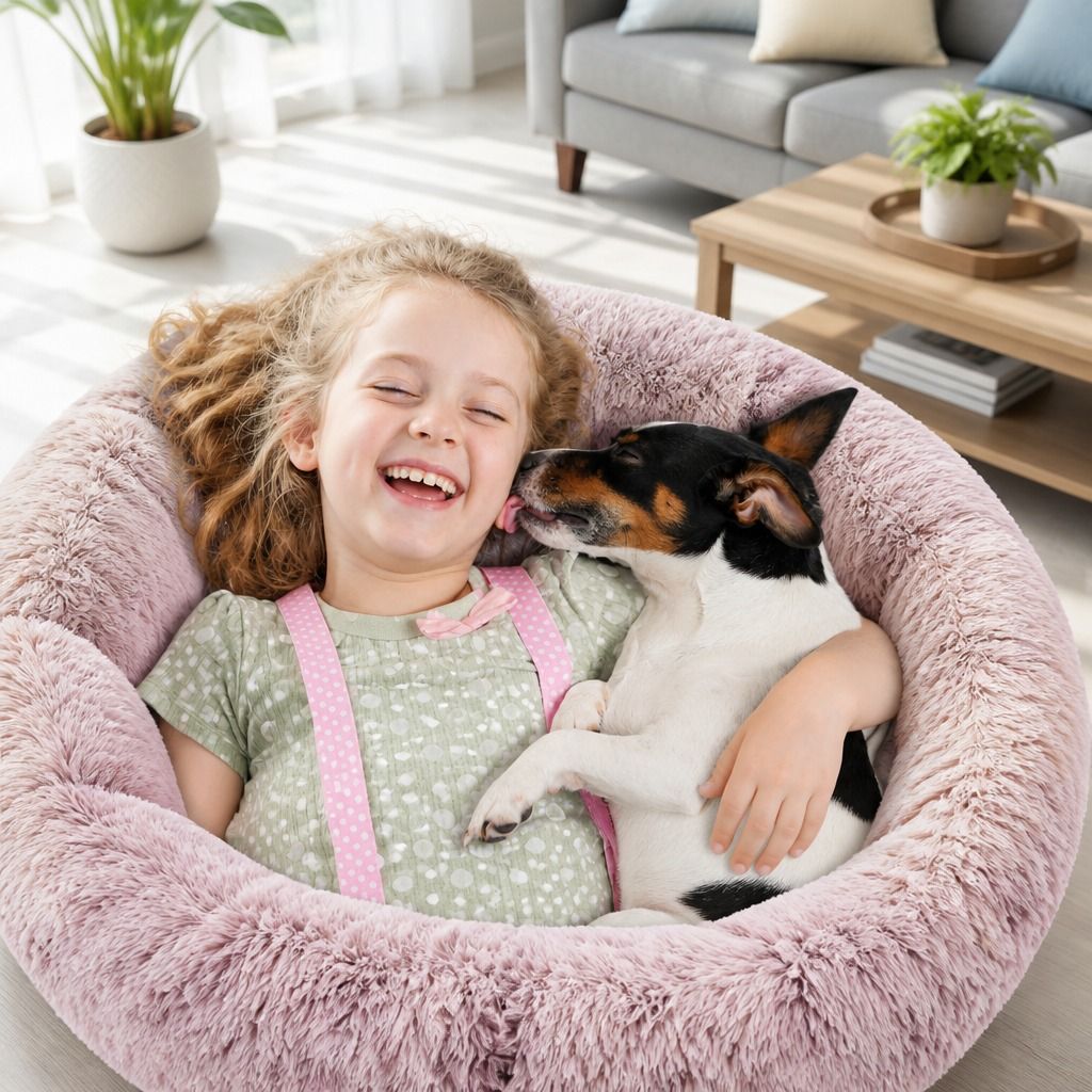 Cat Dog Pet Calming Bed Warm Soft Plush Round Nest Comfy Sleeping Kennel Cave AU view 10