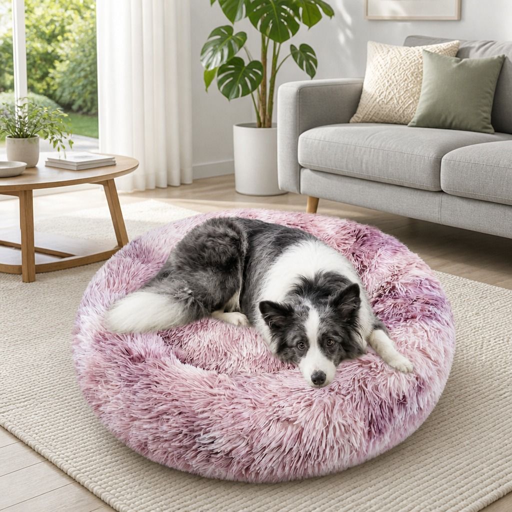Cat Dog Pet Calming Bed Warm Soft Plush Round Nest Comfy Sleeping Kennel Cave AU view 11
