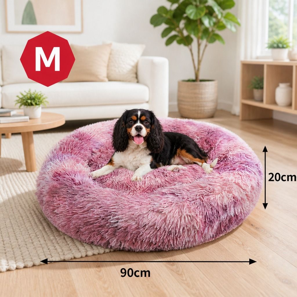 Dog Cat Pet Calming Bed Warm Soft Plush Round Nest Comfy Sleeping Kennel Cave 90 view 3