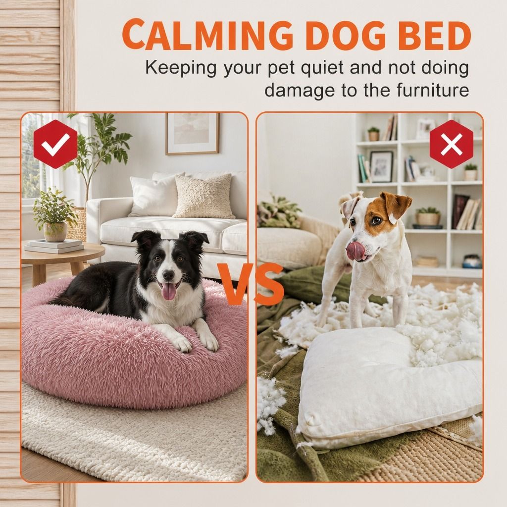 Dog Cat Pet Calming Bed Warm Soft Plush Round Nest Comfy Sleeping Kennel Cave 90 view 4