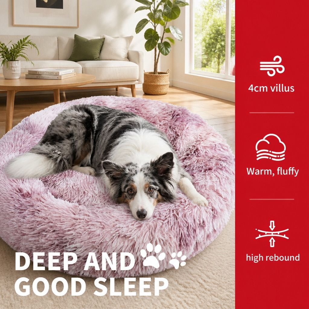 Dog Cat Pet Calming Bed Warm Soft Plush Round Nest Comfy Sleeping Kennel Cave 90 view 5