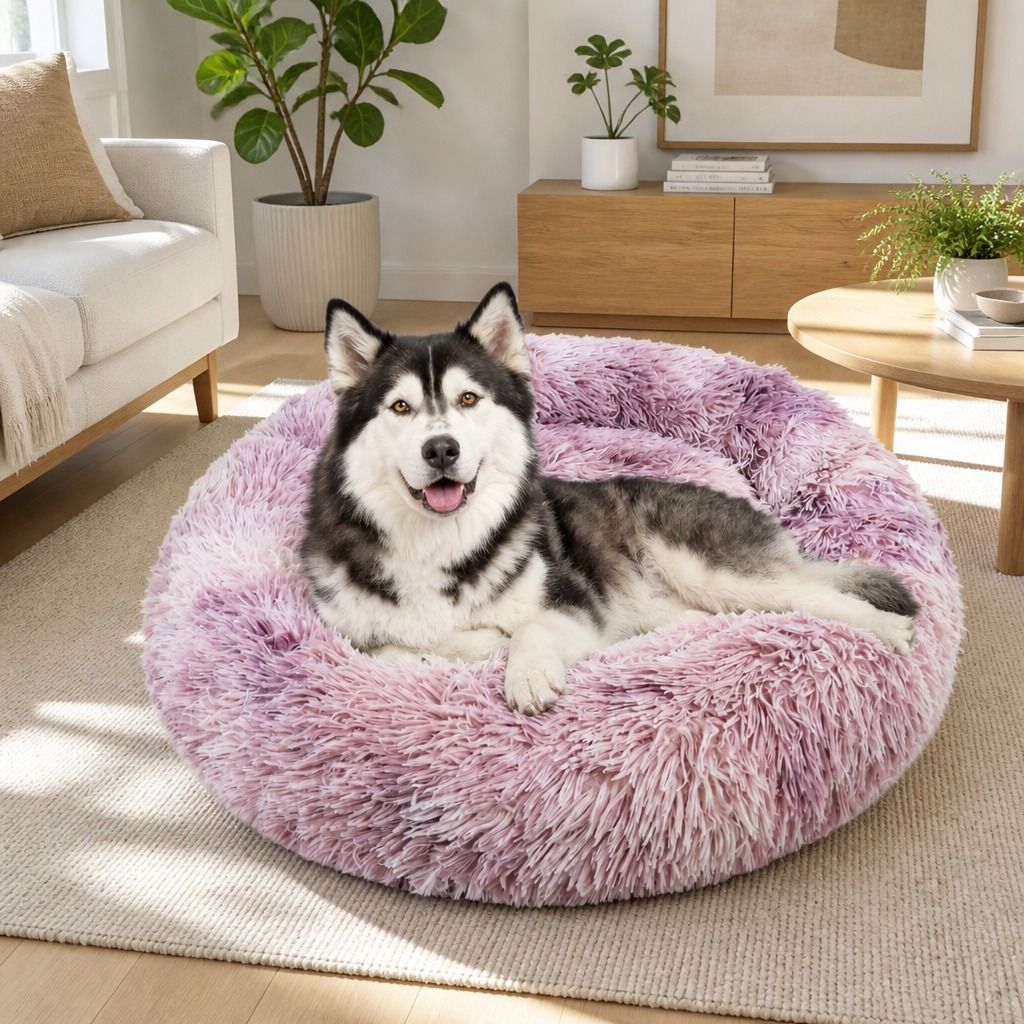 Dog Cat Pet Calming Bed Warm Soft Plush Round Nest Comfy Sleeping Kennel Cave 90 view 12