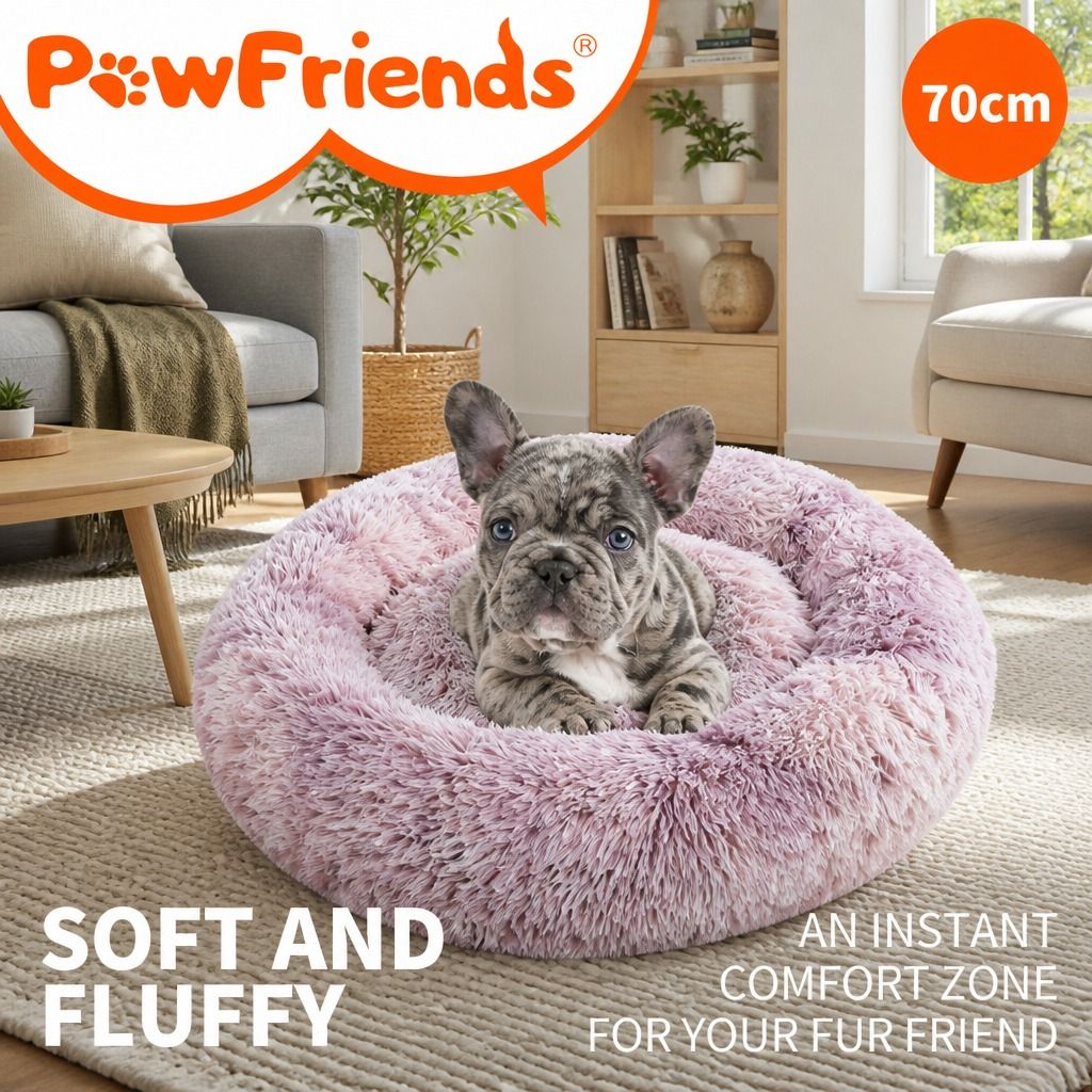 Dog Pet Cat Calming Bed Beds Large Mat Comfy Puppy Fluffy Donut Cushion Plush 70 view 2
