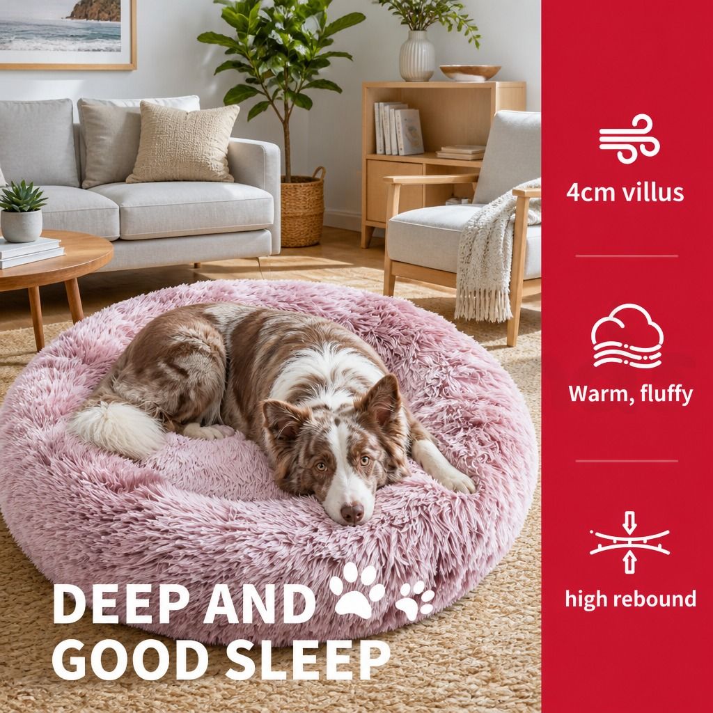 Dog Pet Cat Calming Bed Beds Large Mat Comfy Puppy Fluffy Donut Cushion Plush 70 view 5