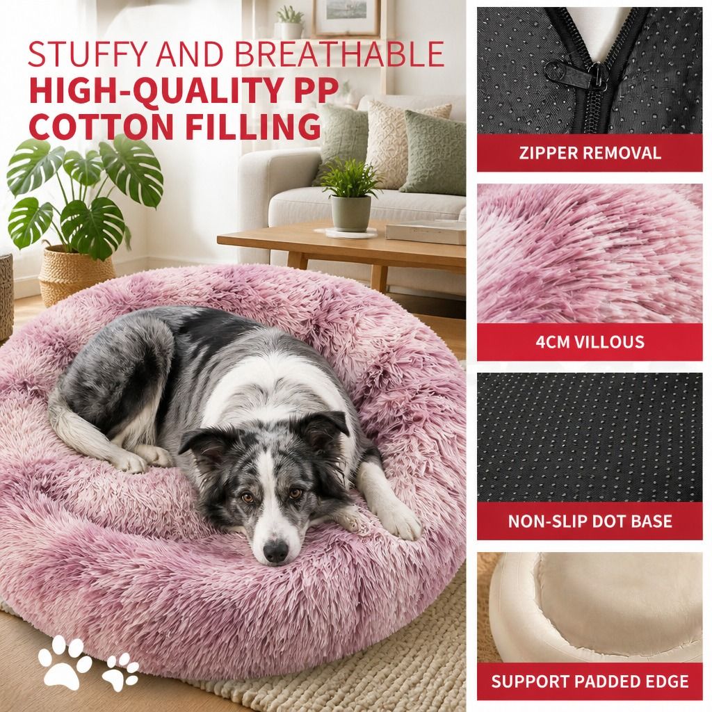 Dog Pet Cat Calming Bed Beds Large Mat Comfy Puppy Fluffy Donut Cushion Plush 70 view 8