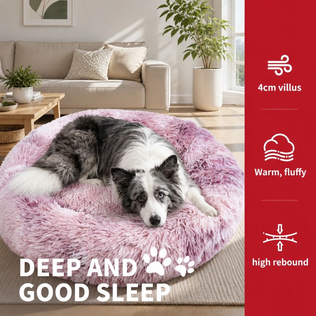 Dog Cat Pet Calming Bed Warm Soft Plush Round Nest Comfy Sleeping Cave MEL 120cm view 4