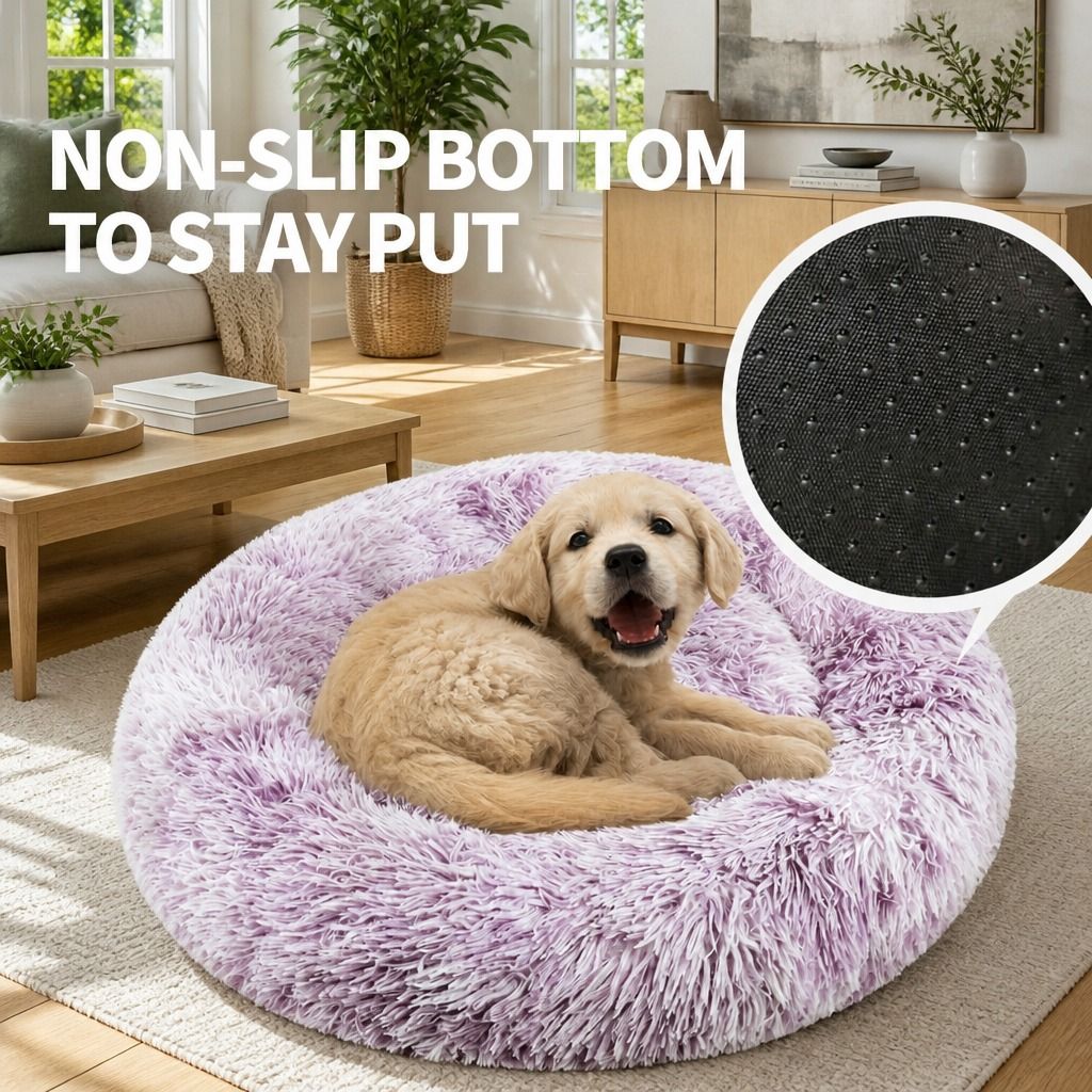 Dog Cat Pet Calming Bed Warm Soft Plush Round Nest Comfy Sleeping Cave MEL 120cm view 8
