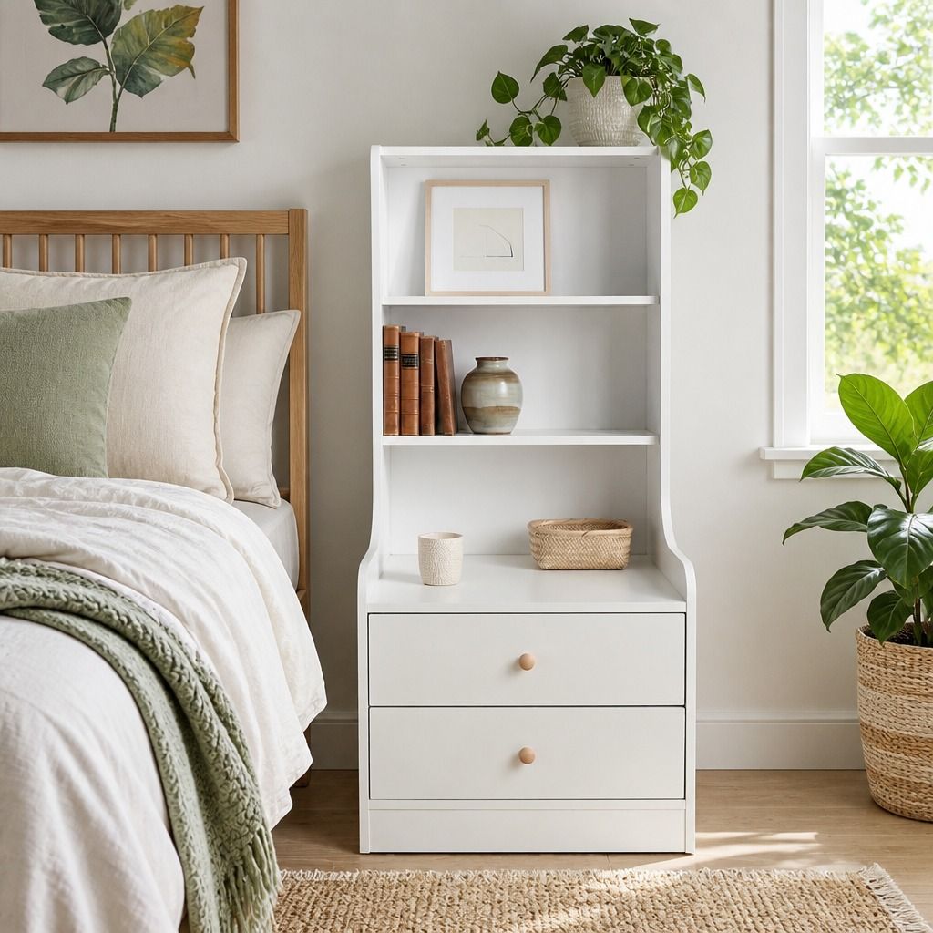 HYGGO Bedside Table Drawer Nightstand Bedroom Cabinet Warm White 3-Shelf