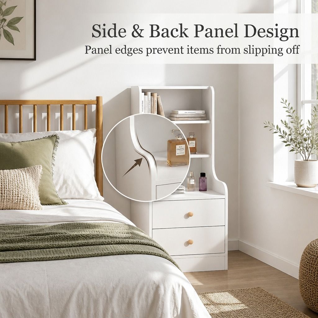 HYGGO Bedside Table Drawer Nightstand Bedroom Cabinet Warm White 3-Shelf view 6