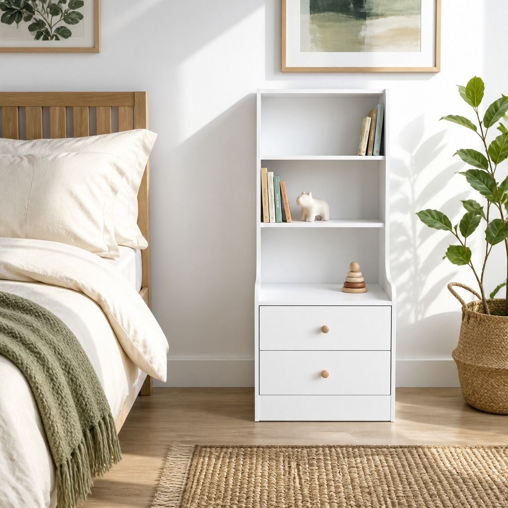 HYGGO Bedside Table Drawer Nightstand Bedroom Cabinet Warm White 3-Shelf view 12