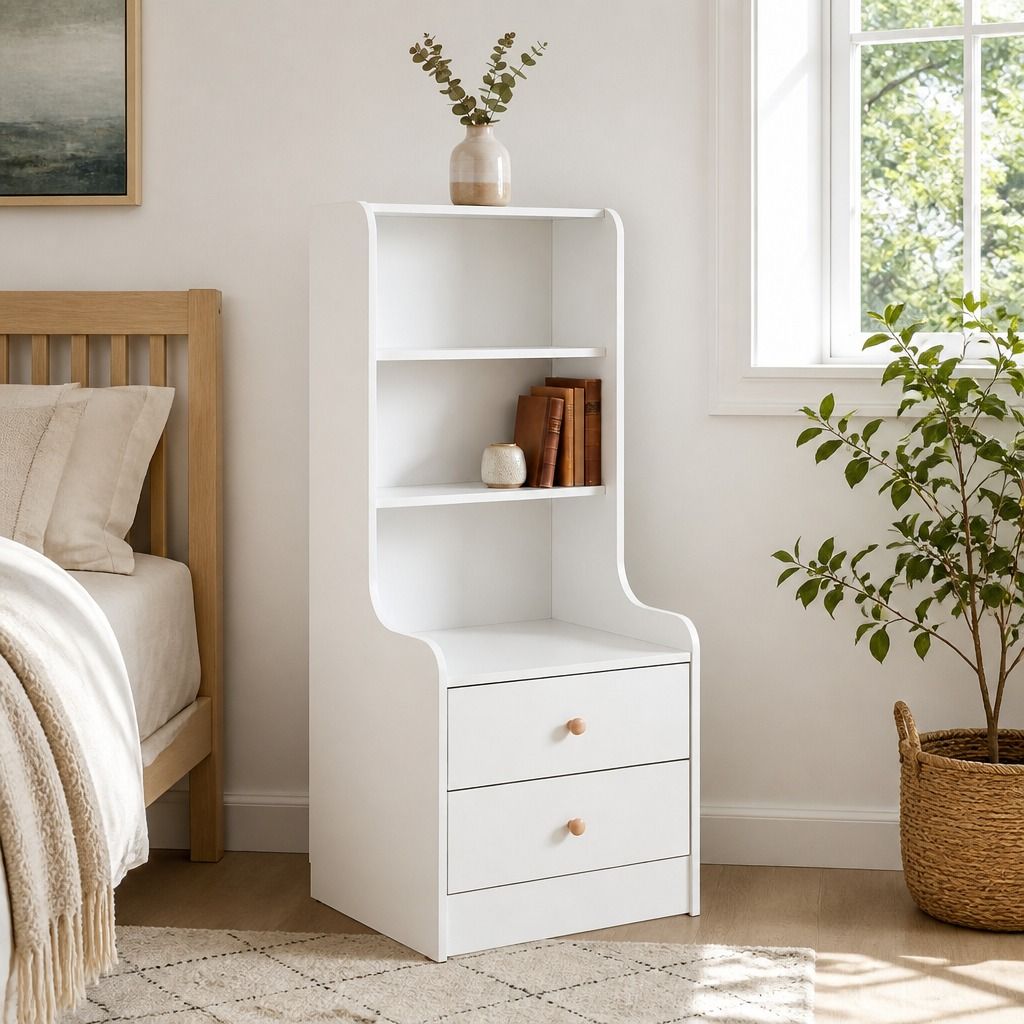 HYGGO Bedside Table Drawer Nightstand Bedroom Cabinet Warm White 3-Shelf view 13