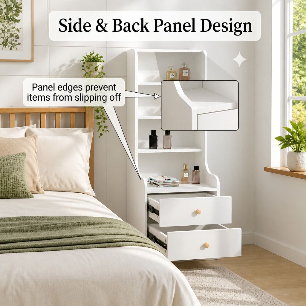 HYGGO White Nightstand Bedside Table with Drawers Minimalist Tall Bookshelf view 6
