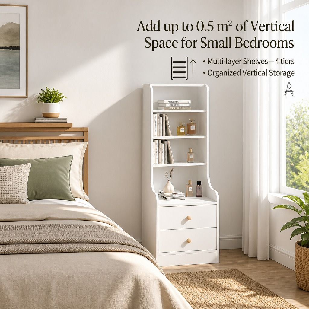 HYGGO White Nightstand Bedside Table with Drawers Minimalist Tall Bookshelf view 10