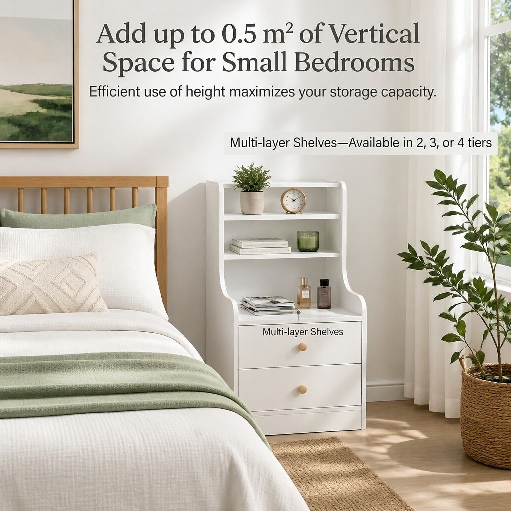 HYGGO Bedside Table Drawer Nightstand Minimalist White Storage Dual Shelves view 10