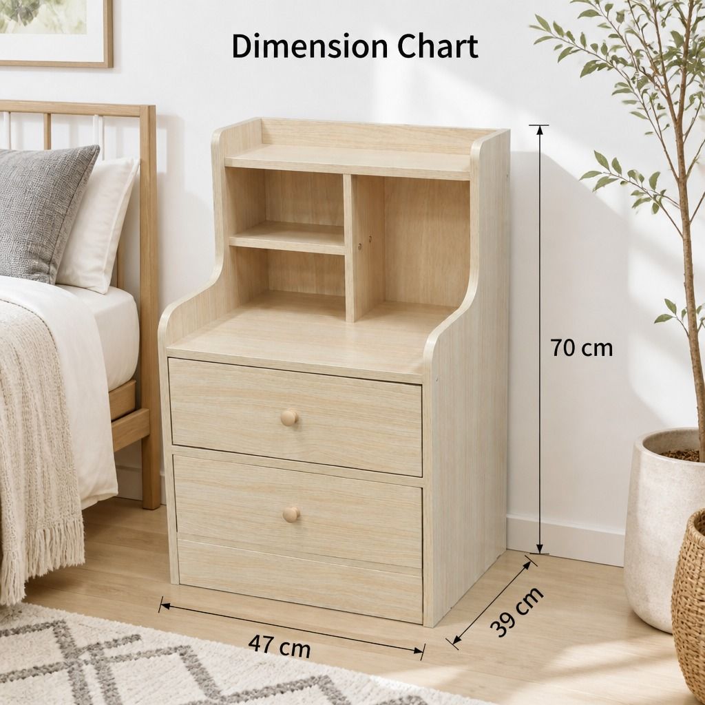 HYGGO Wooden Bedside Table Nightstand Drawer Storage Minimalist Multi-Functional view 2